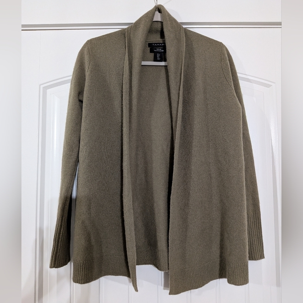 Tahari 2-Ply Cashmere Cozy Open Front Cardigan Sweater